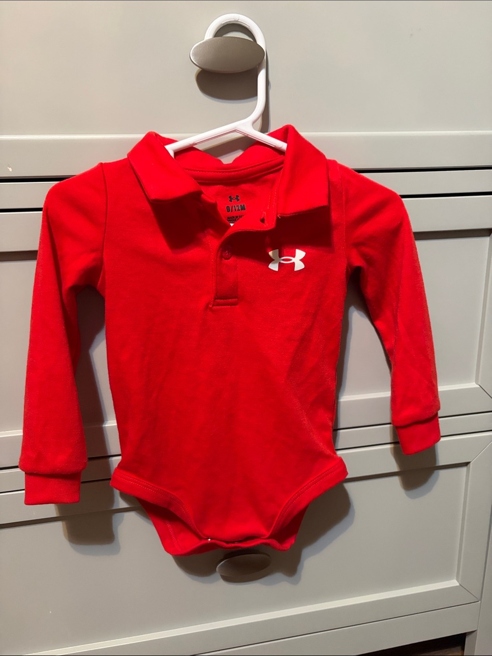 Under Armour Baby Red Long-Sleeve Polo Bodysuit with Logo